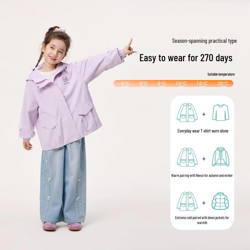 Xiao Yin Man Girls' Lightweight Softshell Hooded Jacket with Lace Trim