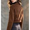 Vintage Suede Short Jacket Women's Maillard Stand-Up Collar Heavy Industry Gold Button Tooling Jacket