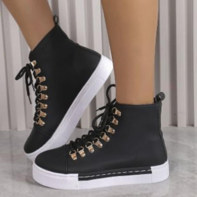 High-top Shoes Women's Thick Baseplate Shoes New Round Head High-top Casual Board Shoes Women