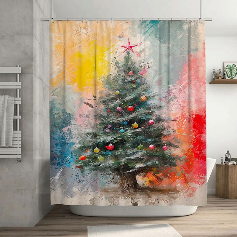 

Tuniu Festive Christmas Tree Shower Curtain Set Waterproof Holiday Decor Farmhouse Style Fun Xmas Bathroom Backdrop Cute Holiday W60H190(CM)-1 Pcs