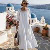 2026 new women's clothing, casual square collar 7-point sleeve cotton and linen solid color women's dress