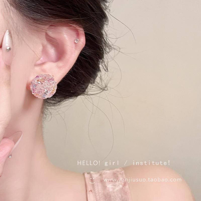 Pink candy love stud earrings women's unique design earrings simple earrings