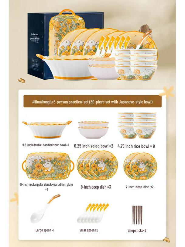 

Kangmo Flower Rabbit 30-Piece Ceramic Dinnerware Set