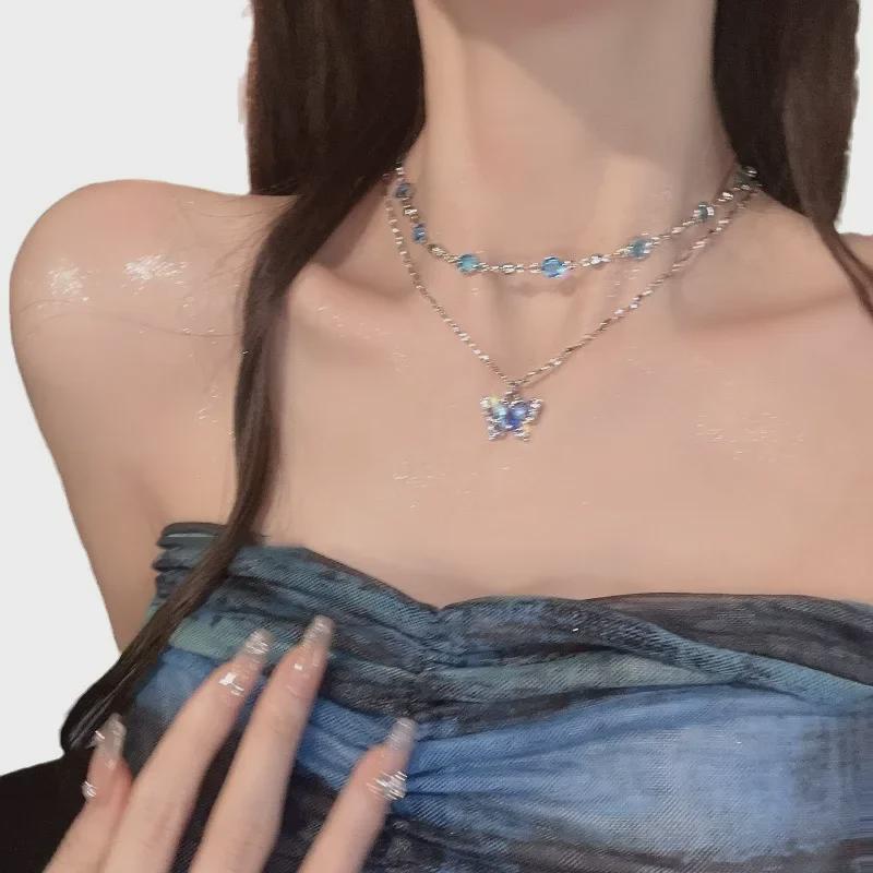 2025 Summer Blue Butterfly Choker Necklace - Elegant Clavicle Accessory