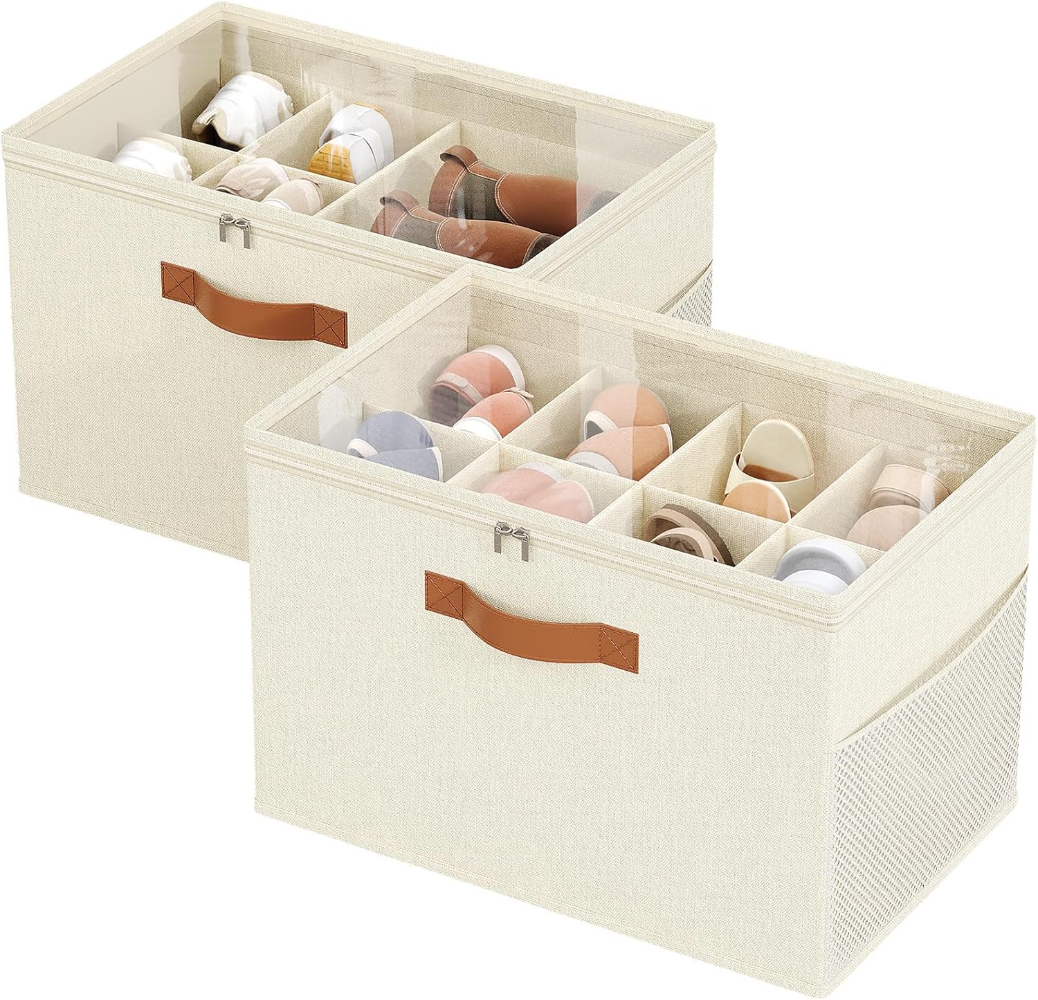 Коробка для хранения обуви в гардеробе складная коробка для хранения обуви из двух частей с регулируемым разделителем коробка для хранения обуви с прозрачной крышкой 2pcs бежевый 3100₽