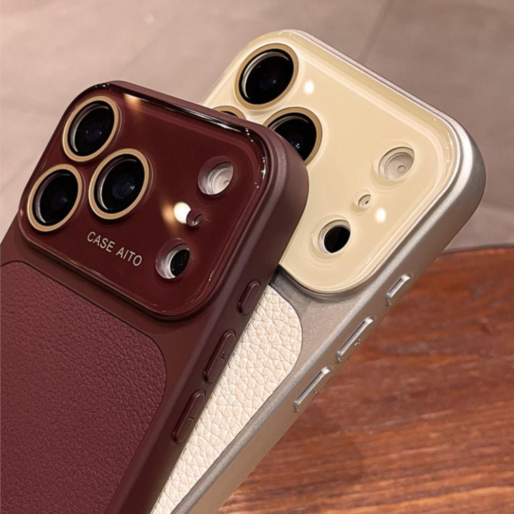 Crystal Large Window Lychee Leather Case for iPhone 17 16 15 14 13 Pro Max 17Pro Shockproof Armor Soft Bumper Cover Skin