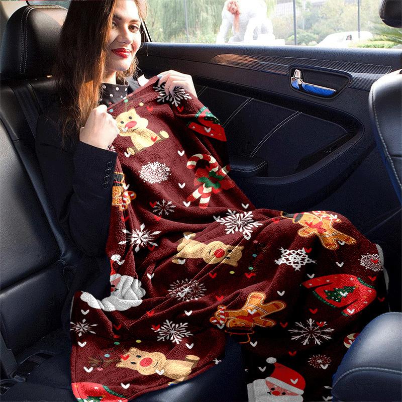 1pc Merry Christmas Printing Lightweight Flannel Blanket, Comfortable and Warm Blanket, for Camping Sofa Bed and Couch Office, in All Seasons