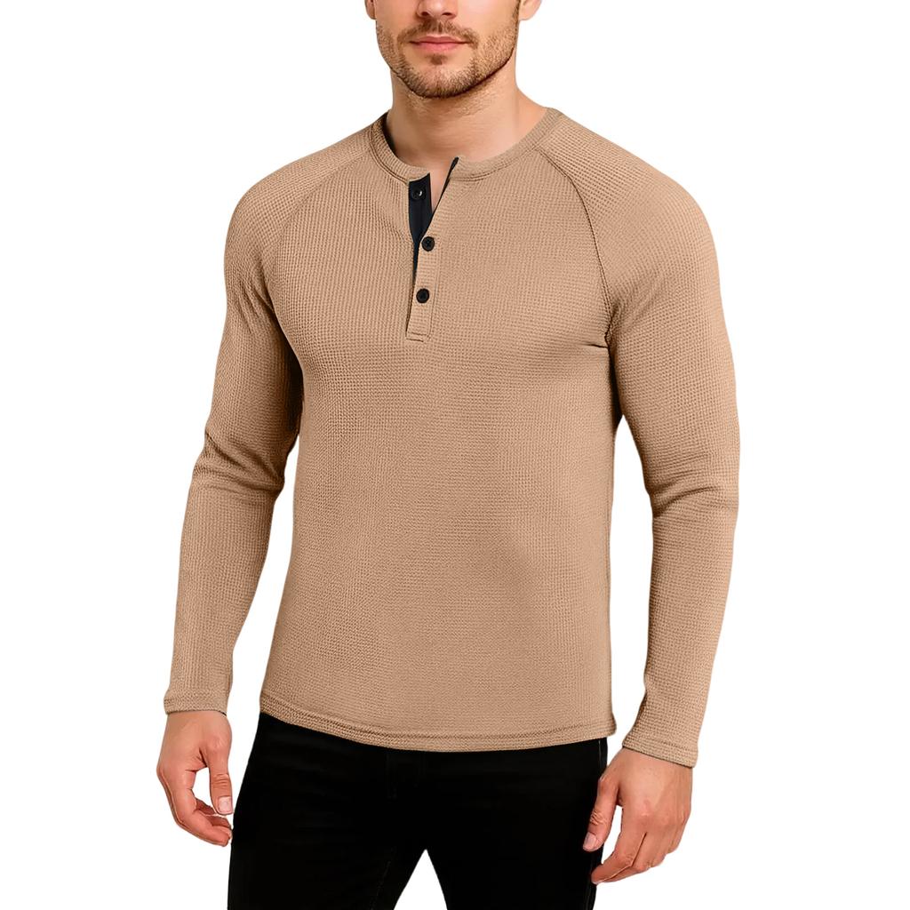 Men's Casual Solid Color Buckle Quick Dry Shoulder Long Sleeved