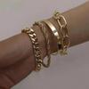 1 Set/4 Pcs Cuban Chain Bracelets Set Boho Thick Gold Color Charm Bangles For Gifts Trendy Jewelry Accessories Creative Gift