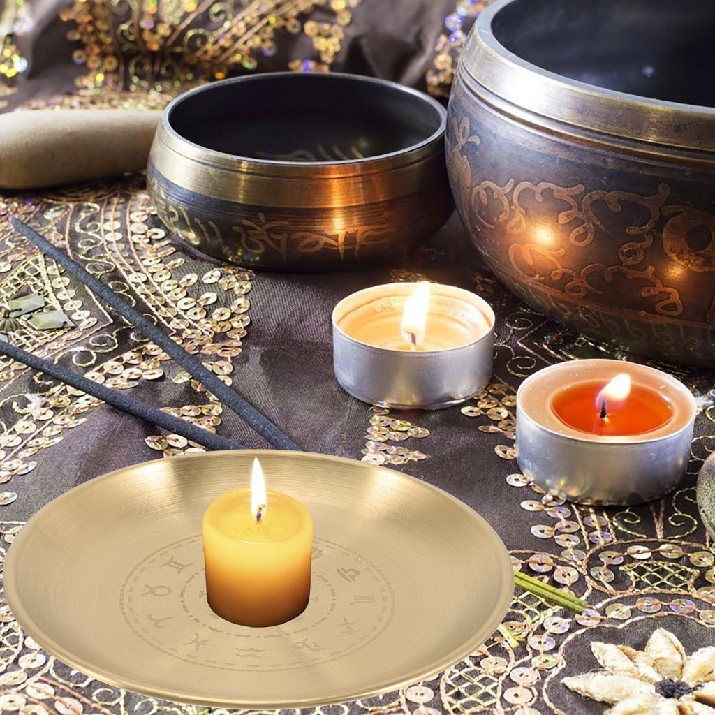 Round Copper Wizard Decorative Tray Holder Metal Tarot Tray Altar Candlestick Storage Centerpiece Plate Table Decor