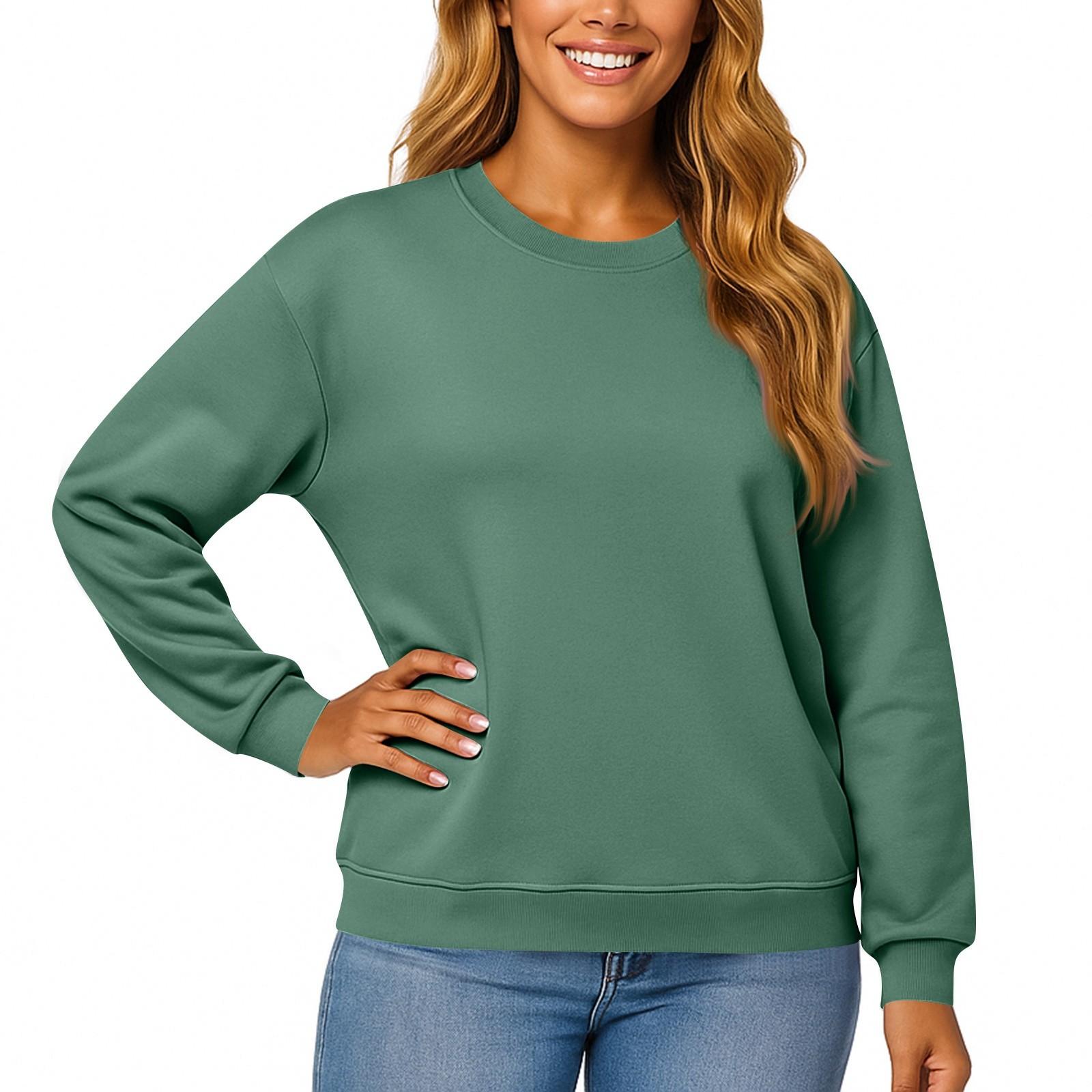 

Women s And Men s Fashion Solid Color Long Sleeved Round Neck Pullover With Pockets Casual Adult Sweatshirt Top L армія зелений колір