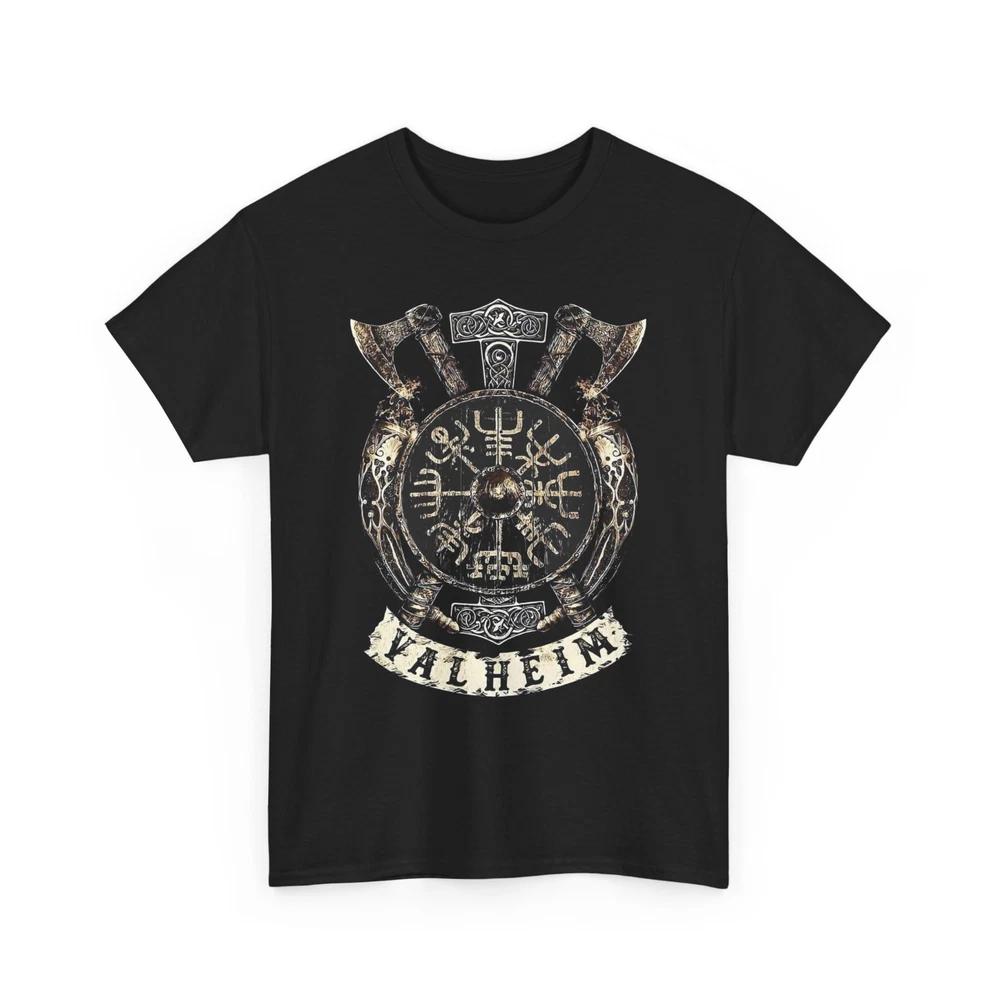 Valheim Gamer Tshirt Valhalla Vegvisir Shield Viking Axe Norse Rune Tee S