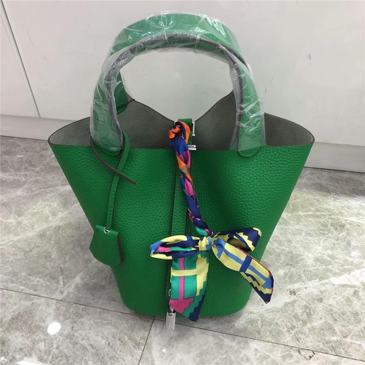 Fashion Basket Bag Women's Bag Handbag New Casual Top Layer Cowhide Bucket Bag