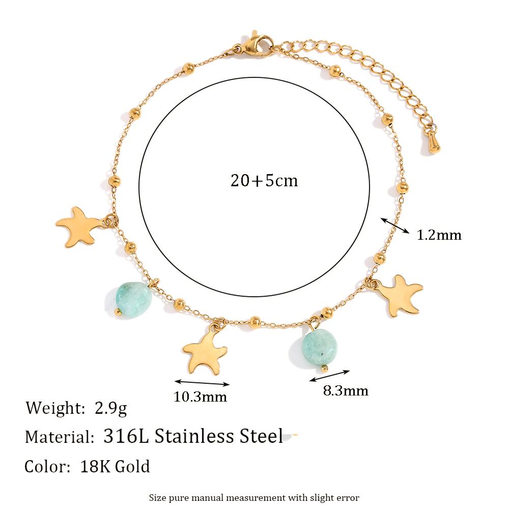 

MamacitaSlay Lovely Star Natural Stone Amazonite Pendant Anklet 18K Gold Plated anklet Stainless steel jewelry woman Gift золотий