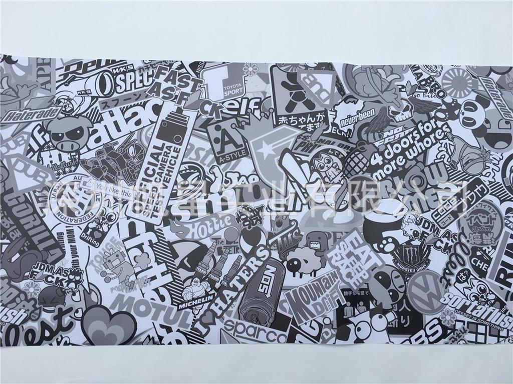 Exclusivas Pegatinas Envolventes de Grafiti Camuflaje Blanco y Negro para Coche y Motocicleta para Personalización Personalizada