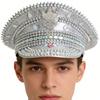 Captain Cap With Sparkling Crystals Sequins Rivet Studdeds For Daily Wear Outdoor Event And Special Occasion Photoshoots