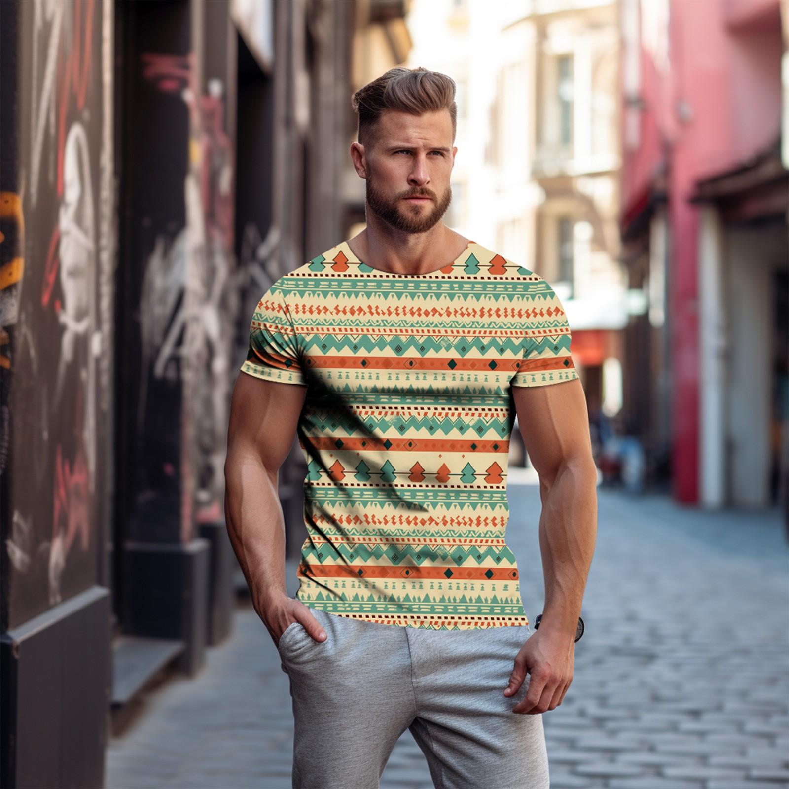 

Мужская и женская весенне-летняя повседневная футболка с короткими рукавами и 3D этническим принтом, пуловер с круглым вырезом XS небесно-голубой