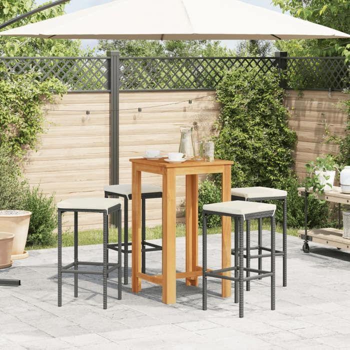 VidaXL Ensemble de bar de jardin 5 pcs noir bois massif acacia rotin, table et chaises de bar d'extérieur, ensemble de 3295270