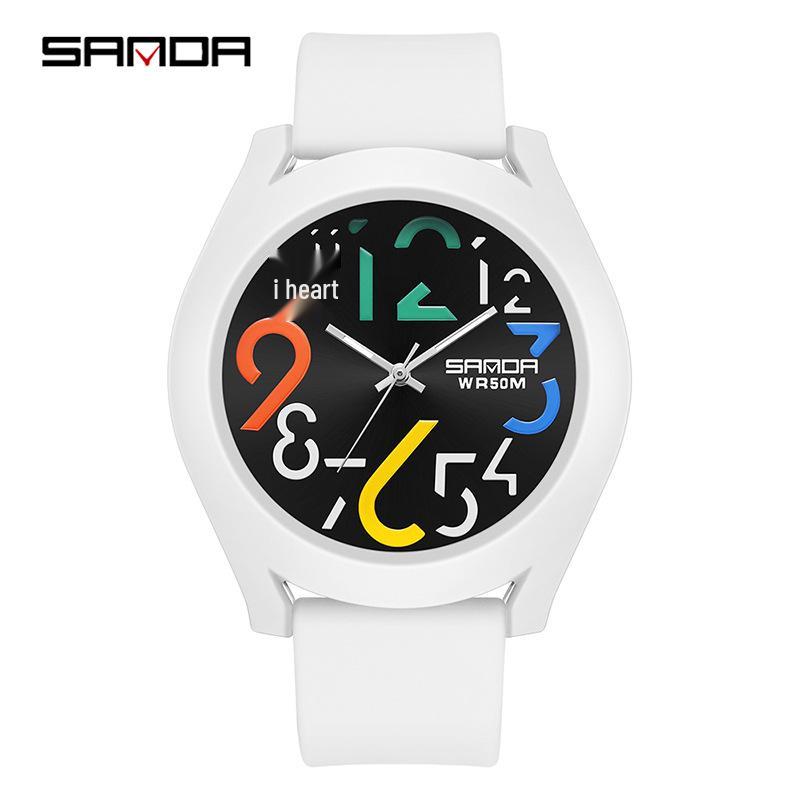 Sanda Trendy Silicone Quartz Watch with Changeable Case – Unisex Fashion Sports Wristwatch with Large Numbers