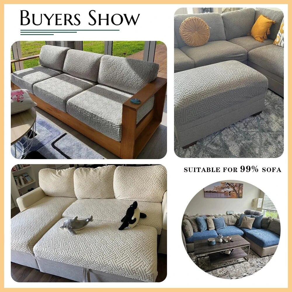 Jacquard Stretch Sofa Covers Living Room Plain Color Sofa Seat Couch Slipcover Gray Furniture Protector Spandex Thick Sofa Case