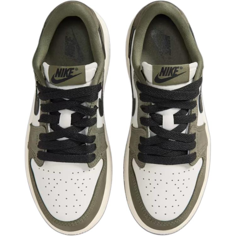 Jordan Air Jordan 1 Low top Basketball Shoes White Green Kids' HQ6996-200