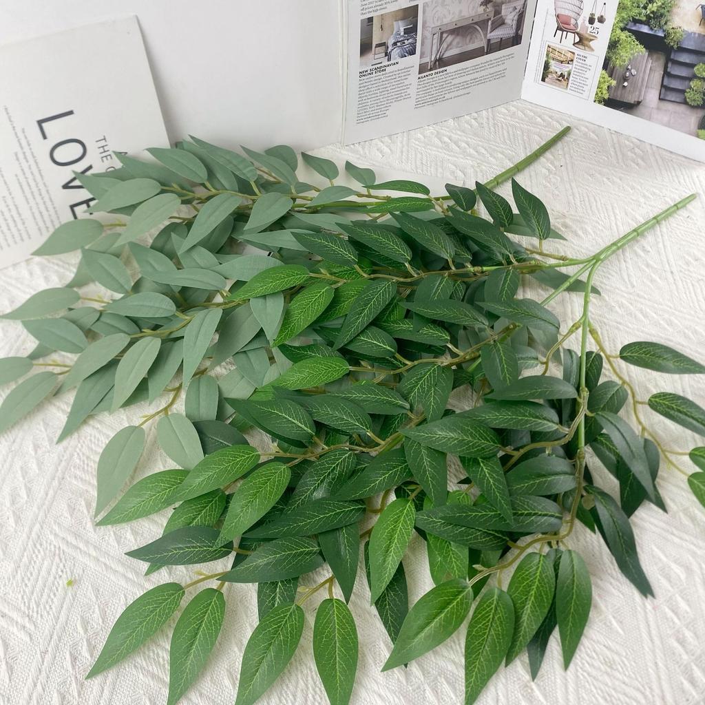Direct Sales Simulation Green Plant Leaf Silk Screen Printing Single Branch Three-Pronged 16 Mesh Willow Leaf Home Ornament Decoration Shooting