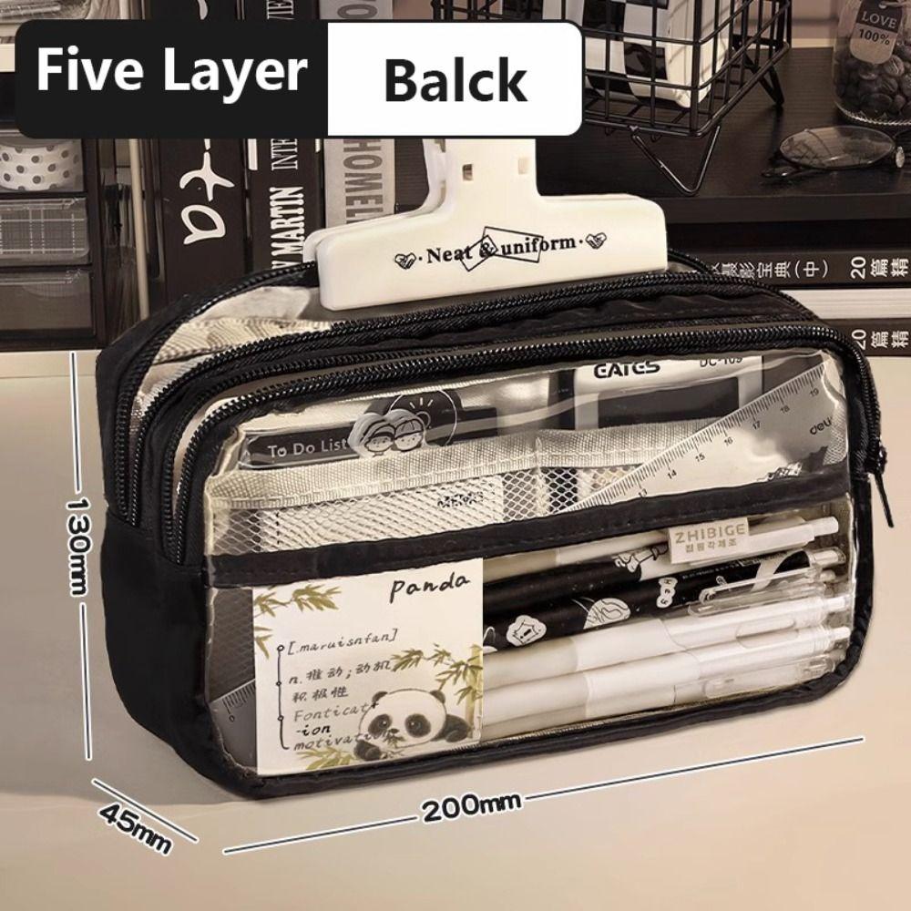 PU Leather+PVC Pencil Case Large Capacity Stationery Bag Stationery Organizer  School Office
