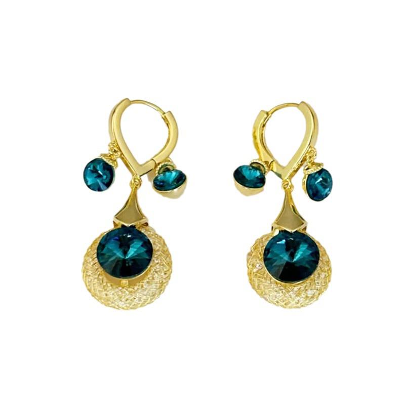 2024 Luxurious Gold Wire Mesh Blue Crystal Ear Cuff Earrings - Unique, Versatile Ear Jewelry