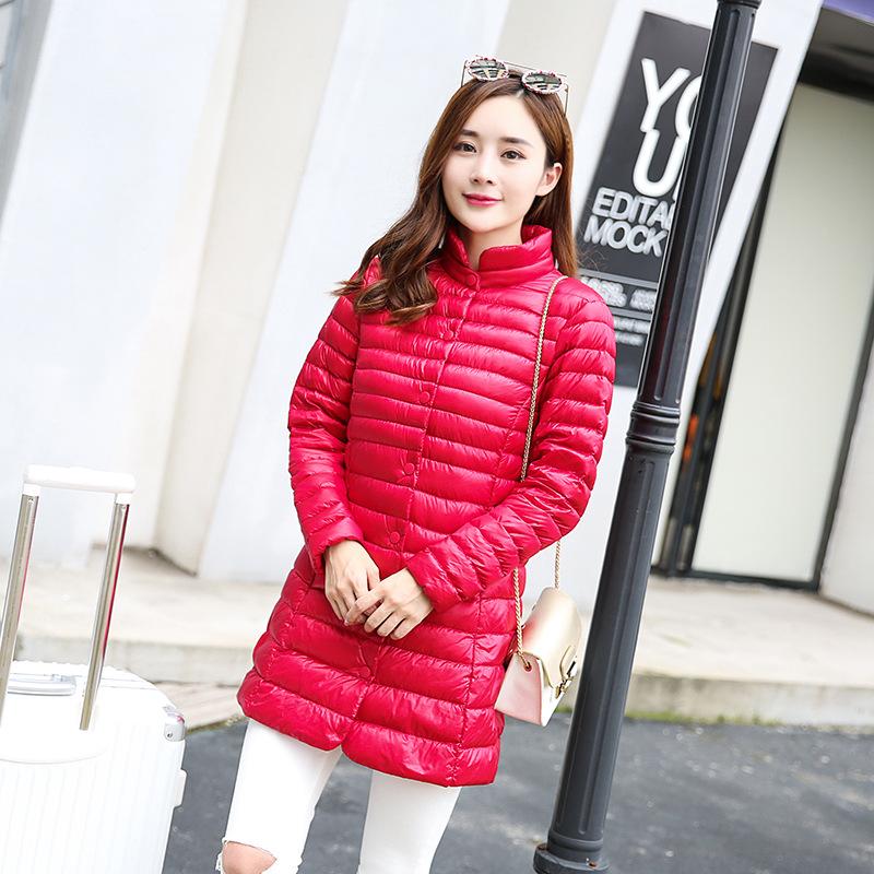 

Новый пуховик женский, легкий, с воротником-стойкой, корейская версия, средней длины, облегающий, негабаритный, куртка M