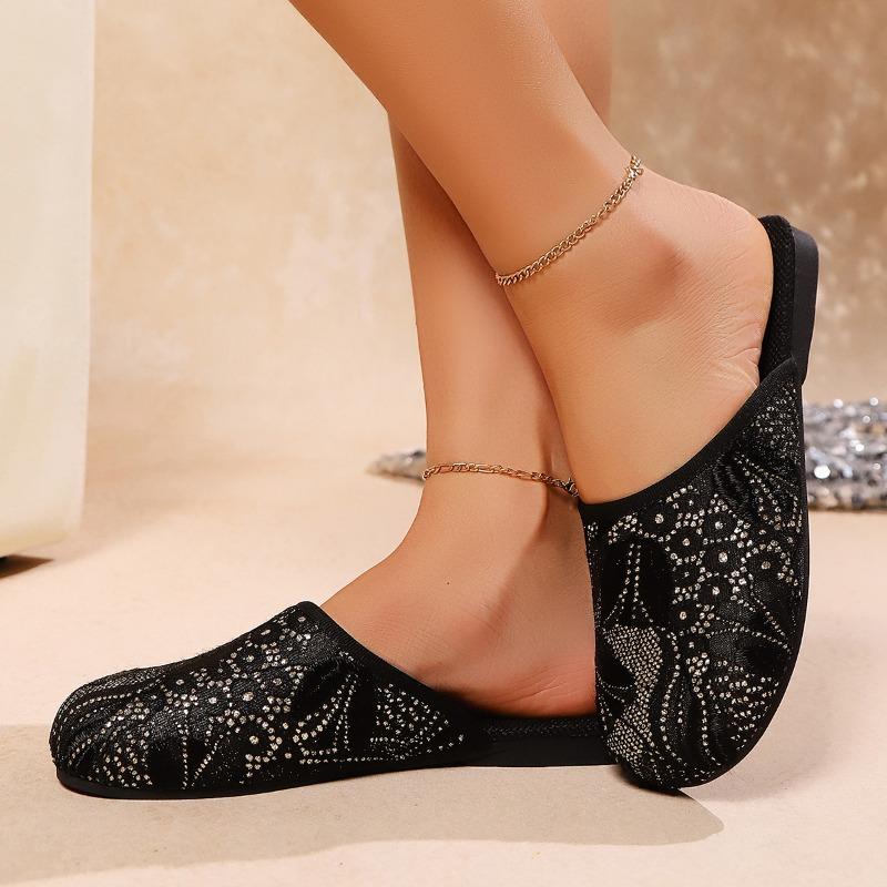 Fashion 2025 Brand Ladies Shoes Closed Toe Women's Slippers Fashion Outdoor New Plus Size Sequins Comfortable Best Seller Flat Slippers