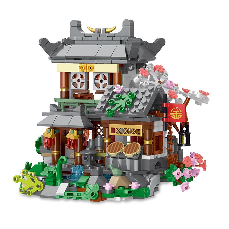 1095Pcs Moc 3 In 1 Outside The World The Peach Garden Retro Street View Construction Model Blocks Children'S Puzzle Toys