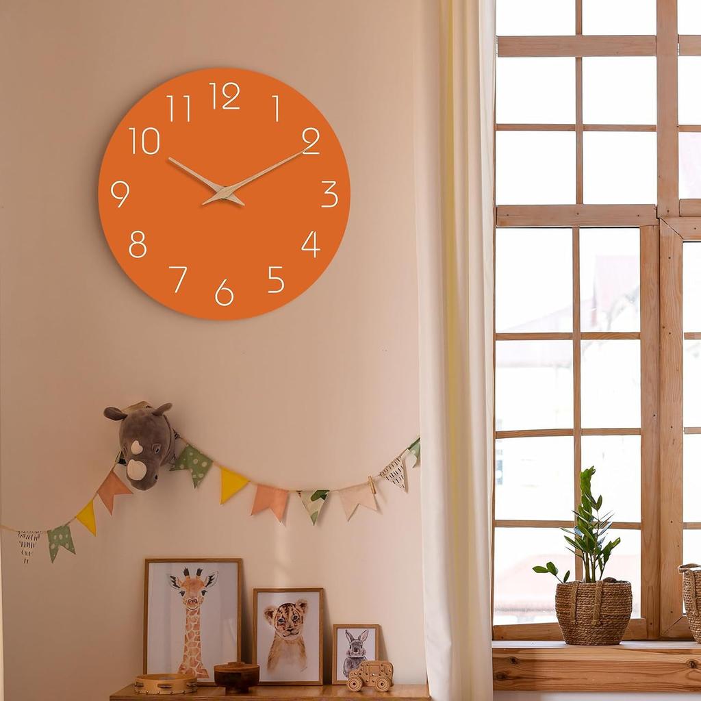 Simple wooden silent wall clock for home, living room, bedroom, and home decoration