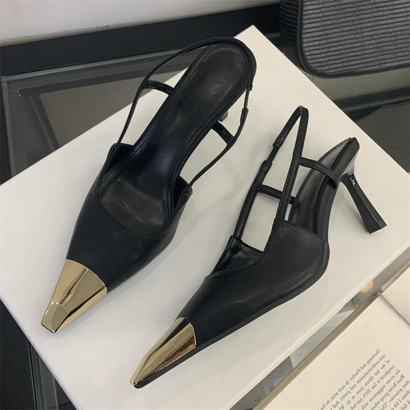 Spring Designer Narrow Band Strap Pumps Women Sexy Splicing Pointed Toe Thin Low Heels Banquet Mule Shoes Zapatos Mujer