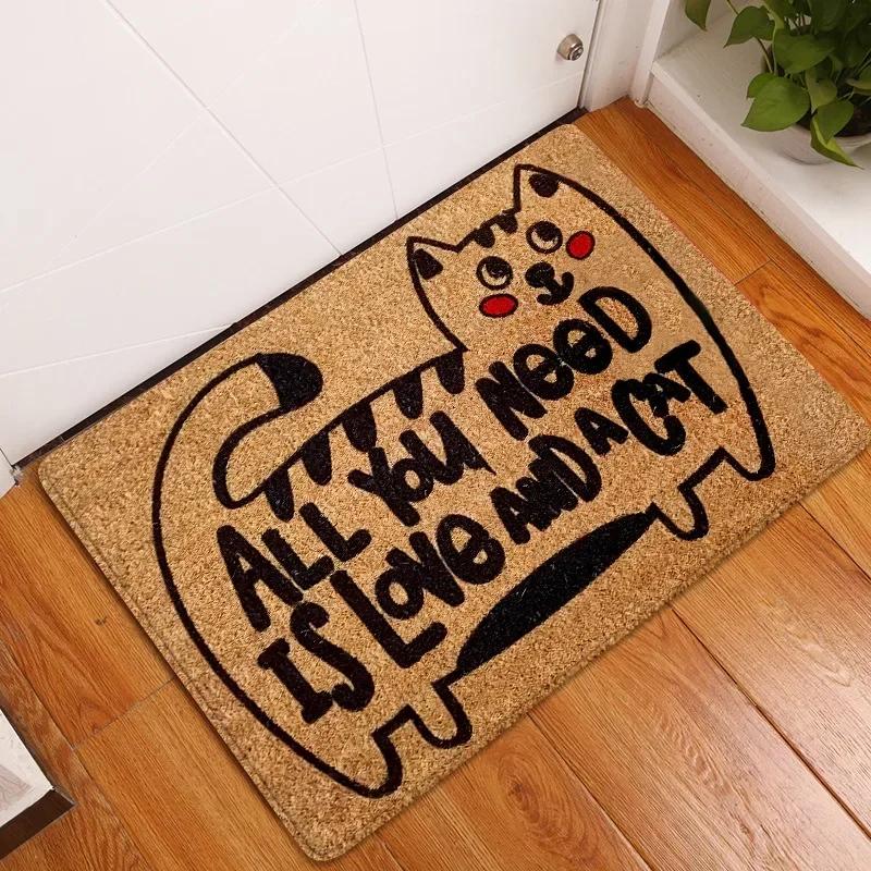 VIKAMA Cat Welcome Mat, Funny Hi Bye Print Doormat, Non-Slip Floor Rug for Indoor Outdoor Front Door Kitchen Bedroom Decor