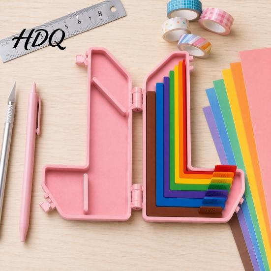 Layering Effect Ruler 7Pcs/Set Paper Crafting Alignment Guides Color Coded Tools with Storage Case Card Making Tool And Matting Spacers Size