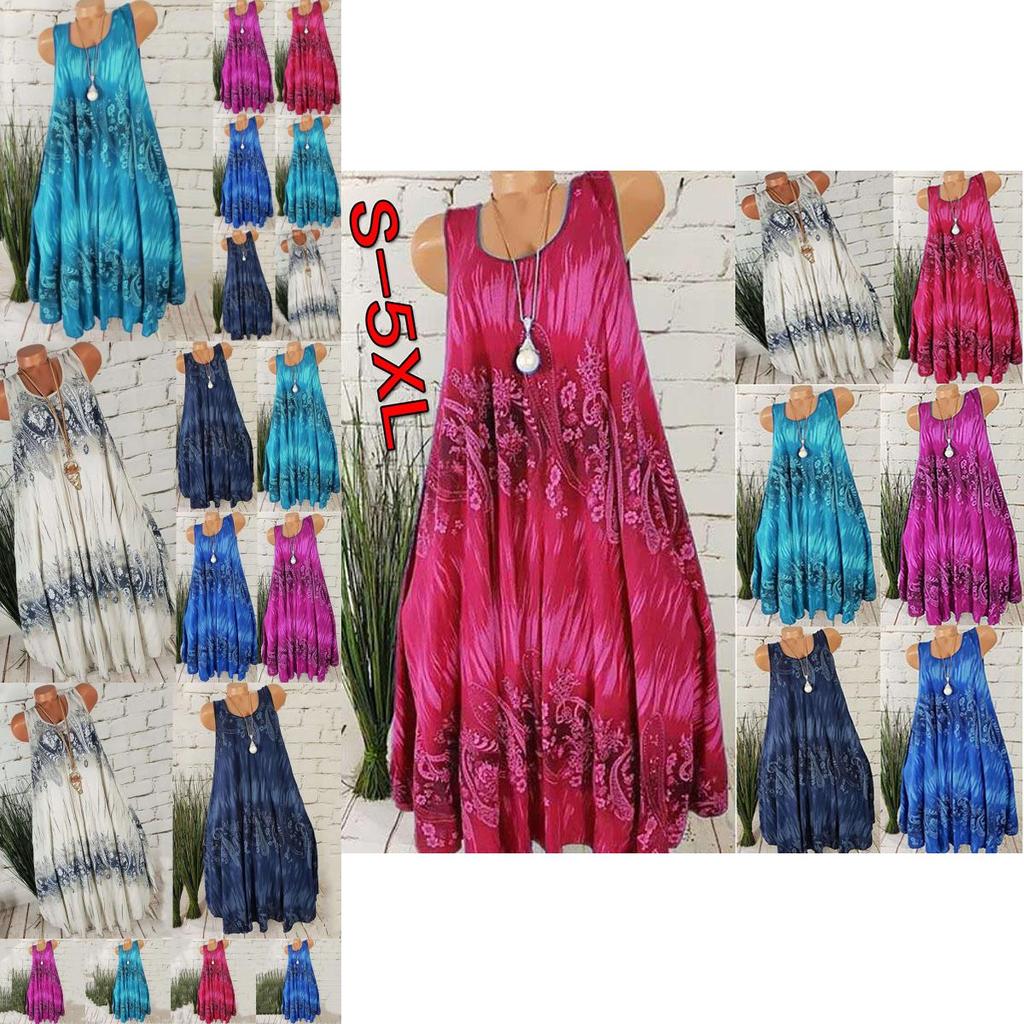 Comfortable Plus Size Women's Summer Sleeveless Floral Print Midi Dress For Casual Beach Wear