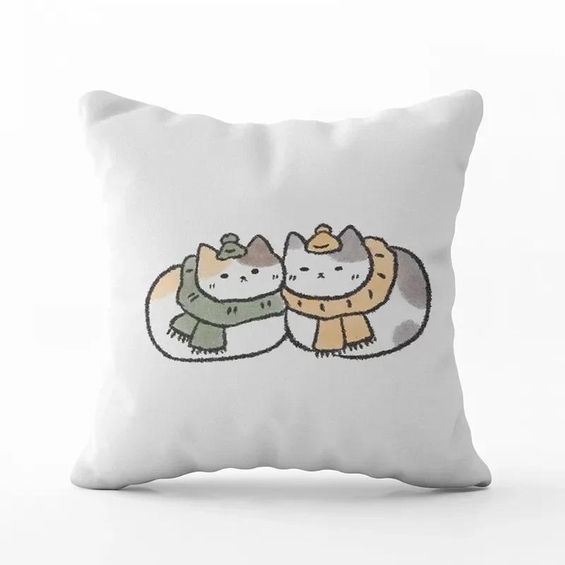 Cartoon Cute Cat Pillowcase Modern Simple Design Home Decorative Cushion Cover For Sofa Car Backrest Square Pillow Covers