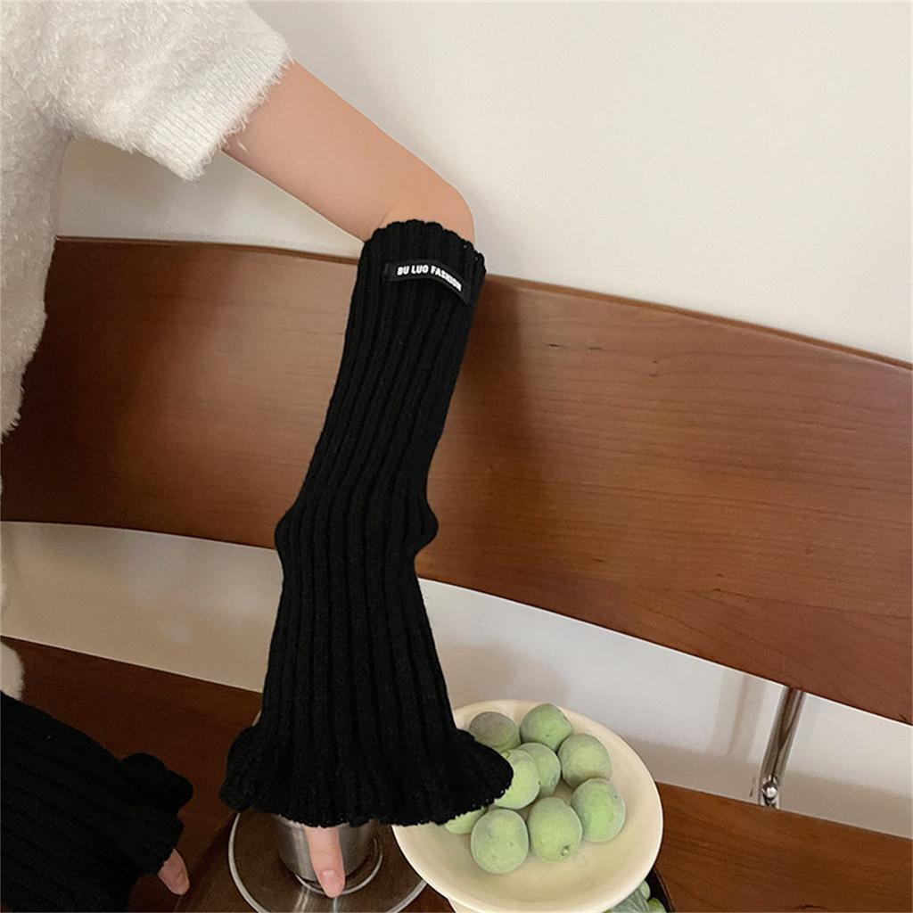 Winter Knit Trumpet Edge Trim Long Sleeve Arm Warmer Women Fingerless Gloves Thicken Outdoor Cycling Skiing Gloves