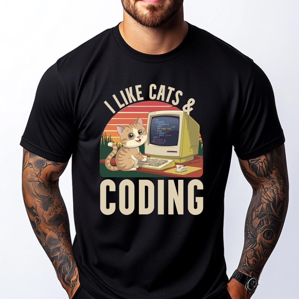 

Programmer Cat Kitty Meow Animal Pet Computer Programming Vintage T Shirt Men Man Clothes Graphic Cotton Short Sleeve - Men s... S разноцветный