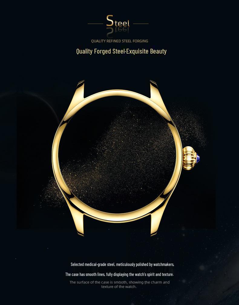 Men's Swiss Movement Waterproof Mechanical Watch with Diamond-Set Skeleton Design and Leather Strap
