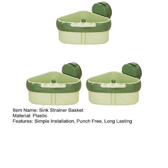 3Pcs Corner Sink Strainer Baskets Strong Load-bearing Simple Installation Suction Cup Triangle Storage