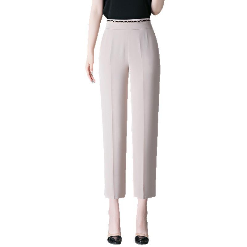Women's Summer Elastic Waist Cropped Pants - Cool, Comfortable, Imitation Silk for Middle-Aged and Elderly
