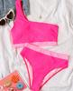 Women's Swimsuit Colorblock One Shoulder High Waist Sexy Bikini Set Brazilian Beachwear Bathing Suits