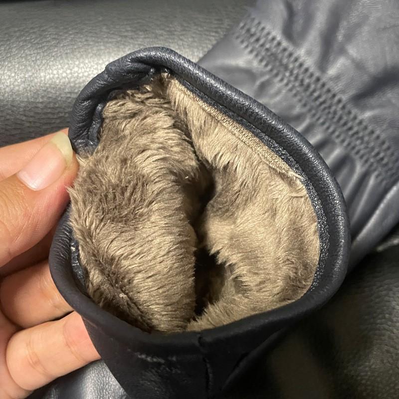 Mens Winter Sheepskin Gloves Fleece Lined Warm Windproof Driving Motorcycling