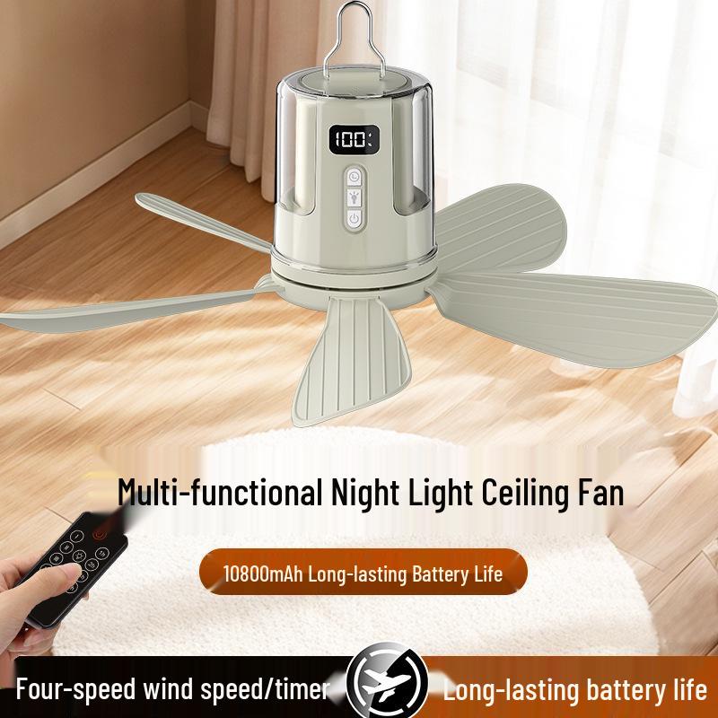 Wiederaufladbarer leiser Deckenventilator mit USB-Nachtlicht für Schlafsäle und Outdoor-Camping