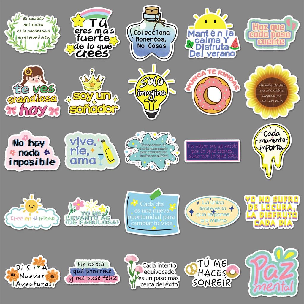 50 Spanish Motivational Stickers: Positive Energy Phrases for Decorating Insulated Cups