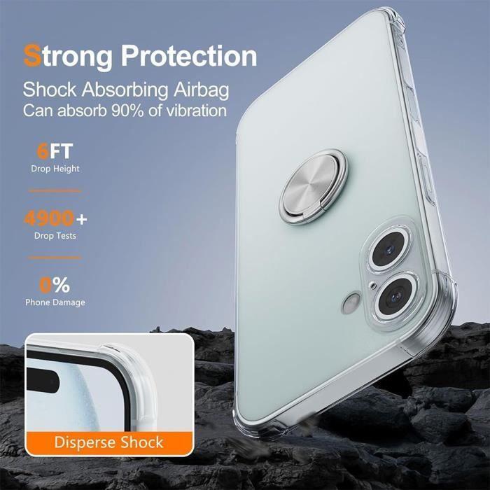 Case for iPhone 16 Plus, with 360-Degree Rotating Silver Ring Stand