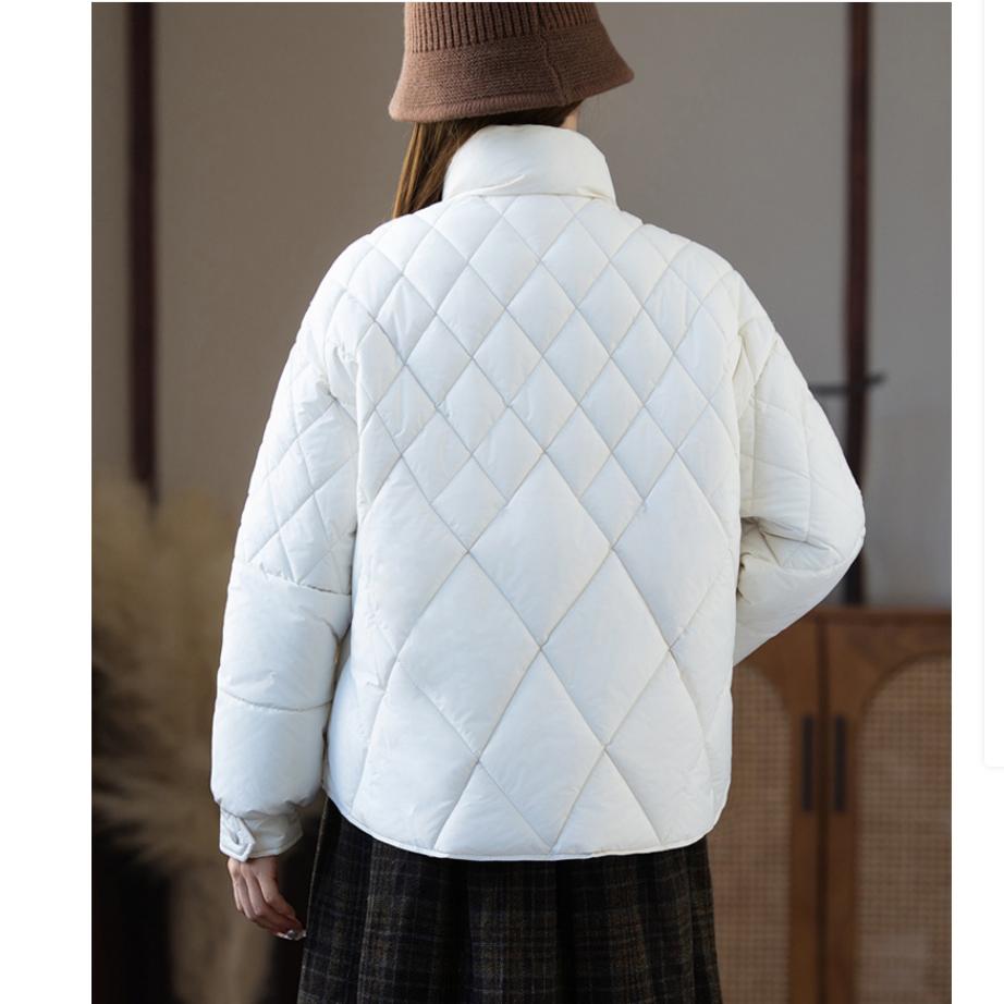 Jachetă Rombică Căptușită cu Bumbac pentru Femei, Scurtă, de Iarnă, Stil Etnic, Serie Guler Înalt, Jachetă Groasă Căptușită cu Bumbac