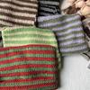Gestreifte Strickmütze, gehäkelt, süße Katzenohren, Beanie-Mütze für Damen und Mädchen, modisch