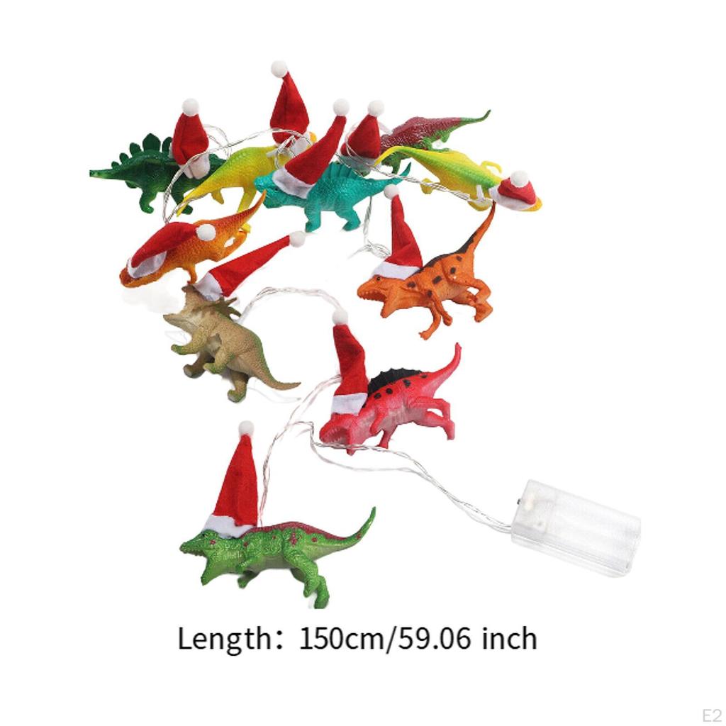 LED Dinosaur String Xmas Lights with Santa Hat Lamps Christmas for Festive